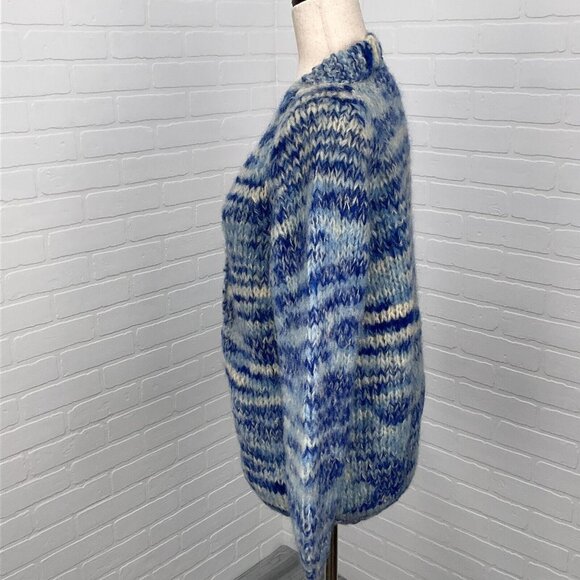 Mantessa Cardigan Womens Large Blue White Stripe Button Wool Nylon Italy VTG‎ - Picture 6 of 10